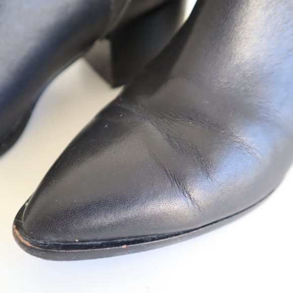 Black Leather Pointed Toe Chelsea Ankle Boots, Size 6 - Picture 5 of 11
